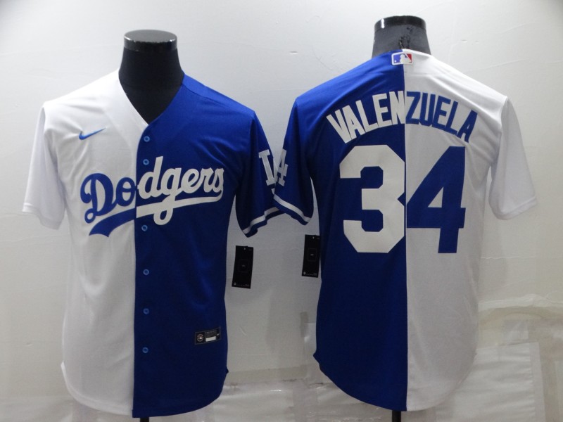 Men's White/Blue Los Angeles Dodgers #34 Toro Valenzuela Split Cool Base Stitched Baseball Jersey